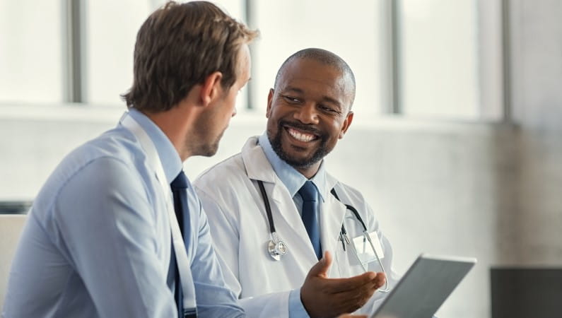 Doctor and employee consultation