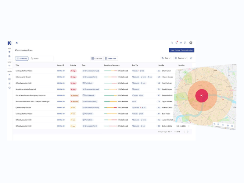 capture d'écran de la plateforme de communication de masse de gestion des événements critiques