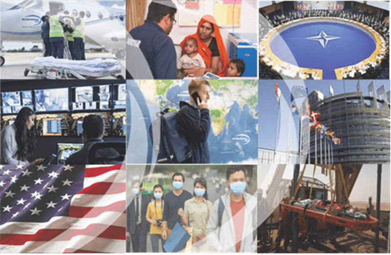 ambulance aérienne sur un aéroport avec un camion de pompiers et une ambulance classique